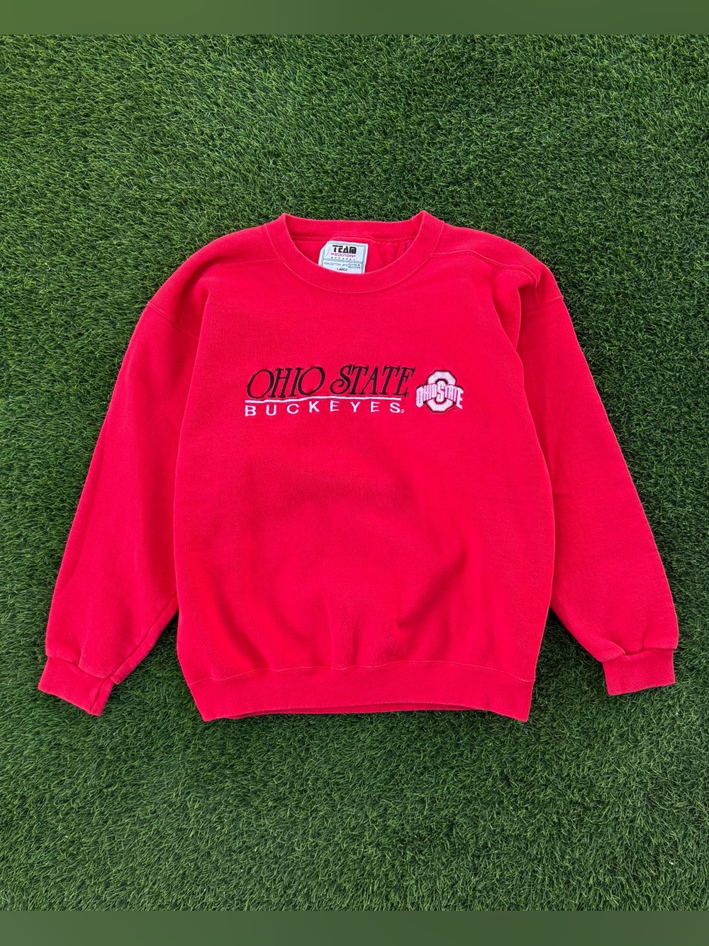 Vintage 90s Ohio State Buckeyes Script Sweatshirt Pullover Crewneck Red Sz Large